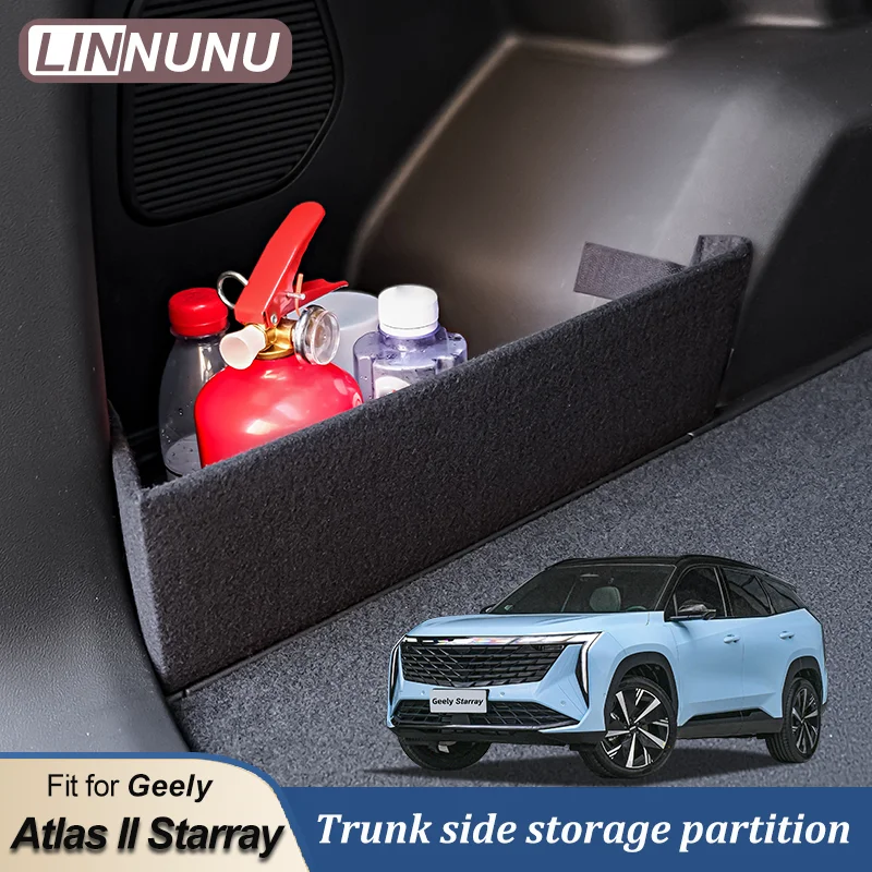 LINNUNU Trunk Side Storage Partition Fit for GEELY Atlas II Starray Boyue L 2022 2023 Car Styling Trunk Left Side Suede Board