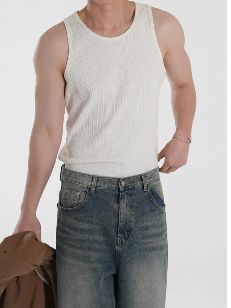 

SYUHGFA Men's Fashion Round Collar Pullover Sleeveless Tank Tops Korean Style Solid Color Loose Casual Male Vest 2025 Summer