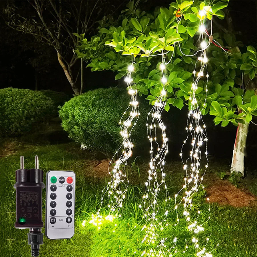 Guirxiété lumineuse dégradée de vigne de branche de Noël avec télécommande, guirxiété lumineuse extérieure étanche à 600 LED, guirxiété lumineuse de cascade pour décor d'arbre, 3 en 1