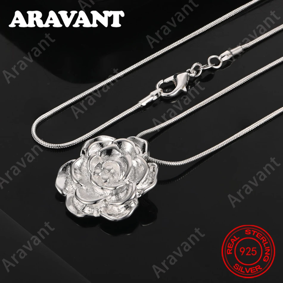 925 فضة زهرة قلادة قلادة المرأة رائعة لطيف مجوهرات حفلات الزفاف #3