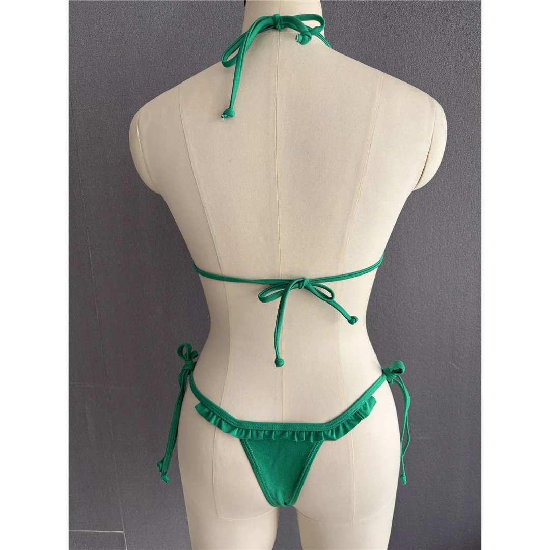 S - XL Neckholder-Bikini mit Rüschen und Raffungen, zweiteiliger Bikini-Set für Damen, Badeanzug, Badebekleidung, Badehose, Modell V6143 – Detail 18