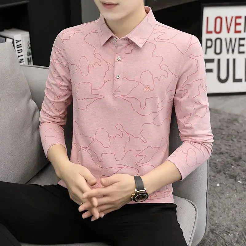 

Icy Silk Cotton Men's Long Sleeve Polo Style Shirt Soft Breathable Casual Business Tee for Young Men Fashion Design