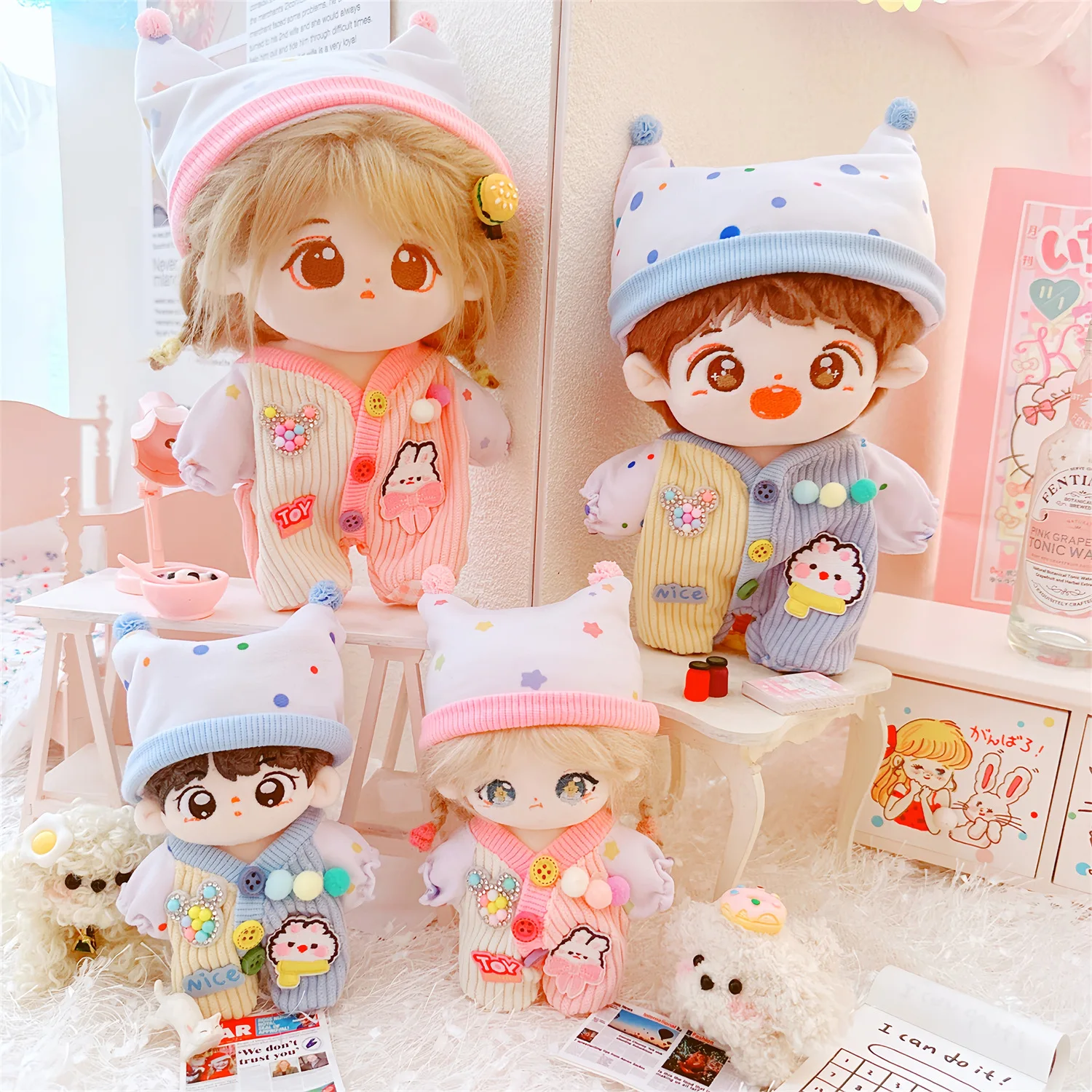 

10/20cm Kawaii Idol Doll Clothes for Pink Blue Pajamas Set Cute Stuffed Cotton Doll Clothes DIY Dress Up Changing Clothes Games