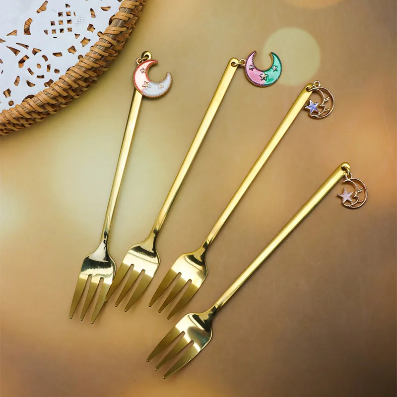 Stainless Steel Tableware Ramadan Theme Spoon Fork Creative Moon Ornament Coffee Spoon Dessert Fork  Spoon Set