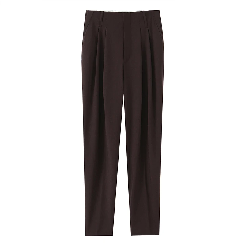 Willshela Women Fashion 2 Piece Set Brown Double Breasted Blazer With Belt & Vintage Front Zipper Trouser Feamle Chic Pants Sets