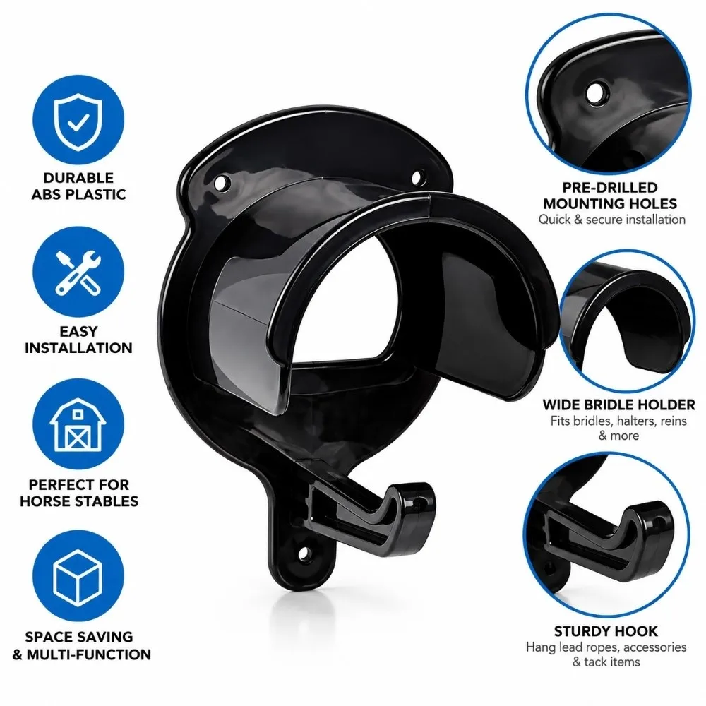 ABS Horse Bridle Rack Multifunctional Black Bridle Hooks Durable Not Easy To Bend Bridle Bracket Stable Organization
