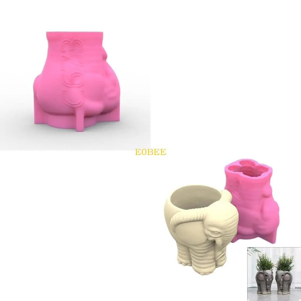 

E0BE Elephant Flower Pots Silicone Mold Concrete Plaster Holder Molds Decors