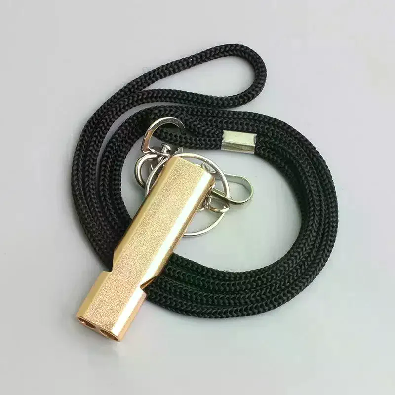 شقة سبائك الألومنيوم أنبوب مزدوج صافرة المهنية مع حبل المحمولة أداة صافرة إنقاذ في الهواء الطلق