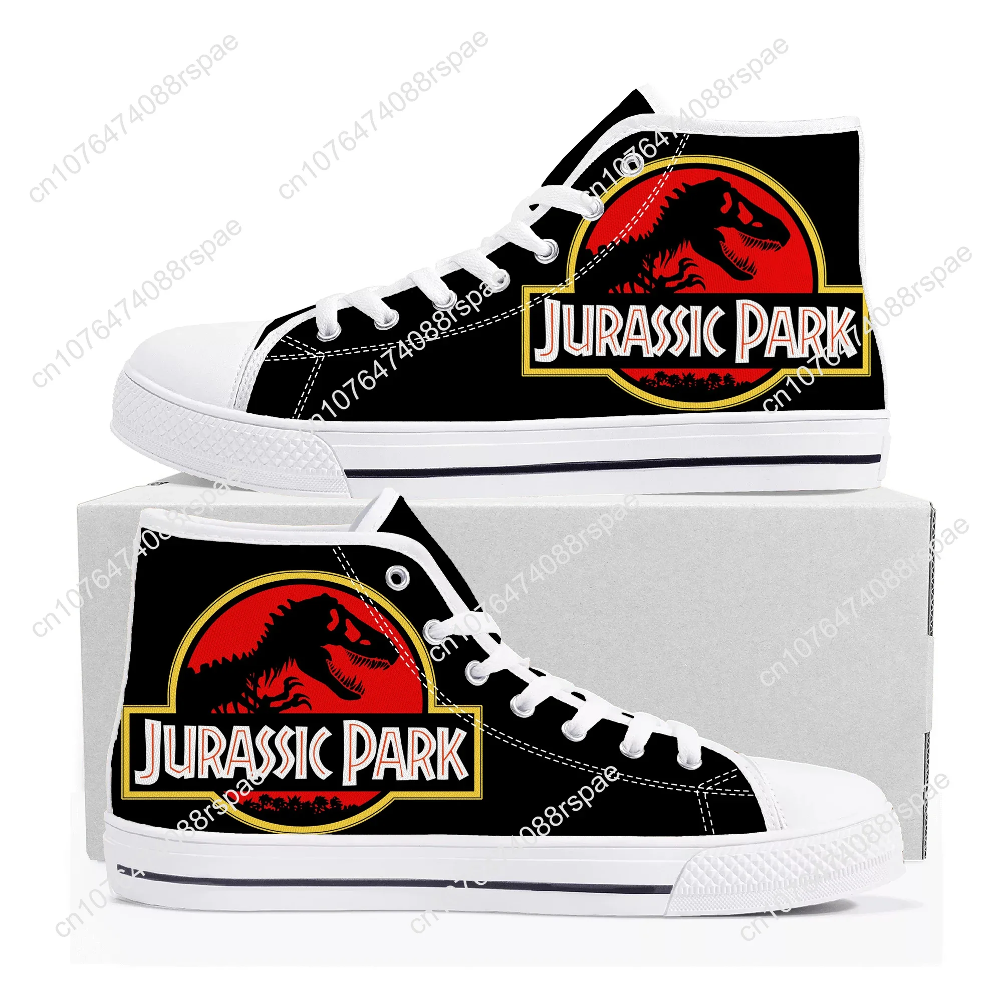 Jurassic Park High Top Sneakers, Homens Mulheres Adolescente Canvas Sneaker, Casais Sapatos Casuais, Sapatos Personalizados de Alta Qualidade, Dinossauro Mundo