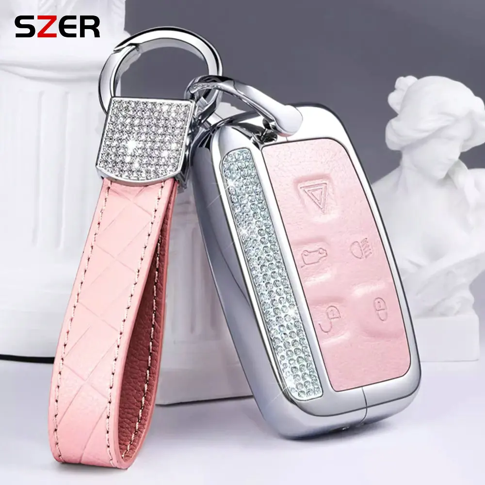 

New Alloy Leather Car Key Case Cover For Land Rover Range Rover Sport Evoque Freelander Velar Discovery 4 Jaguar XE XJ XF Guitar