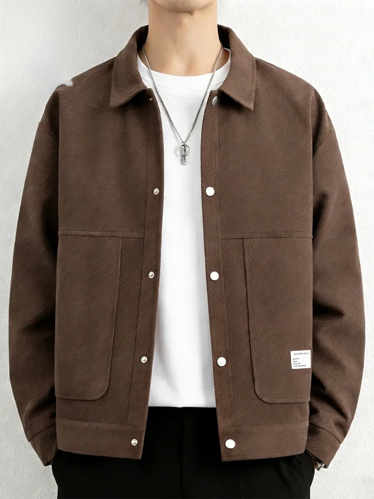 

Corduroy Jaet Men's Spring 2026 Loose Casual Collar Workwear Outerwear Youth Faion Warm Long Sve Button Closure