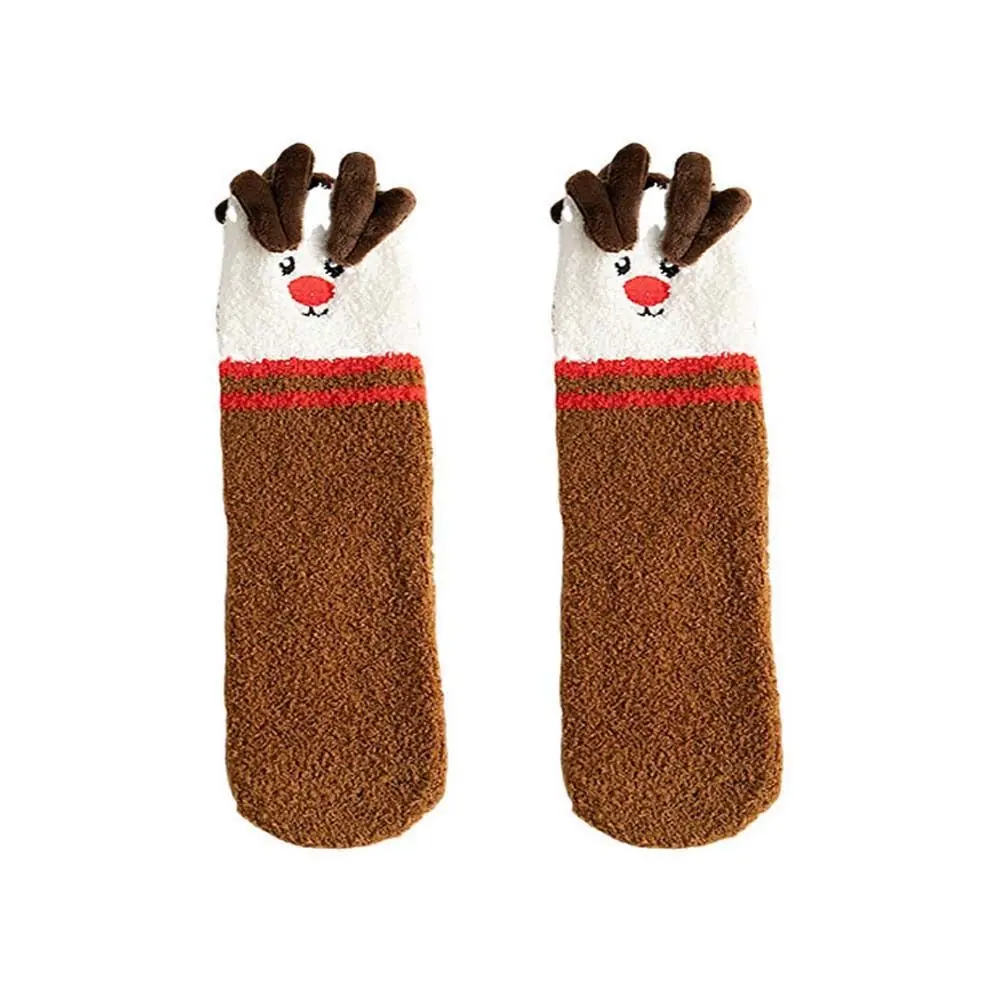 

Рождественские носки из кораллового флиса в стиле Харадзюку, Лось, Санта-Клаус, чулочно-носочные изделия с героями мультфильмов, тканевые аксессуары в виде снеговика, носки средней длины для девочек