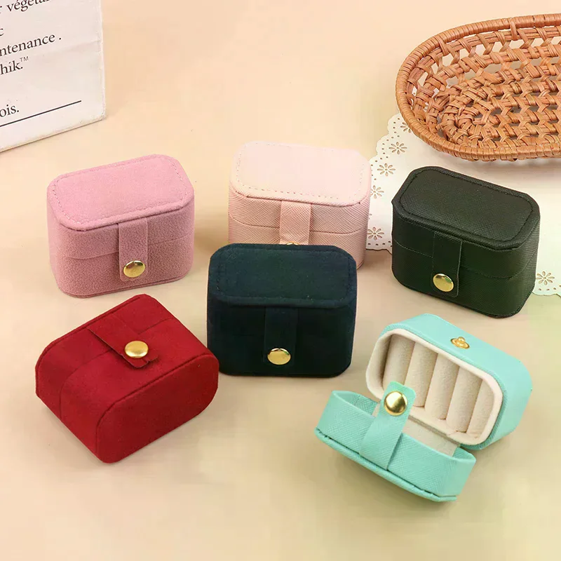 

Mini Portable Jewelry Storage Bag Travel Simple Leather Or Velvet Ring Necklace Earrings Storage Box Organizer Display Gift Box