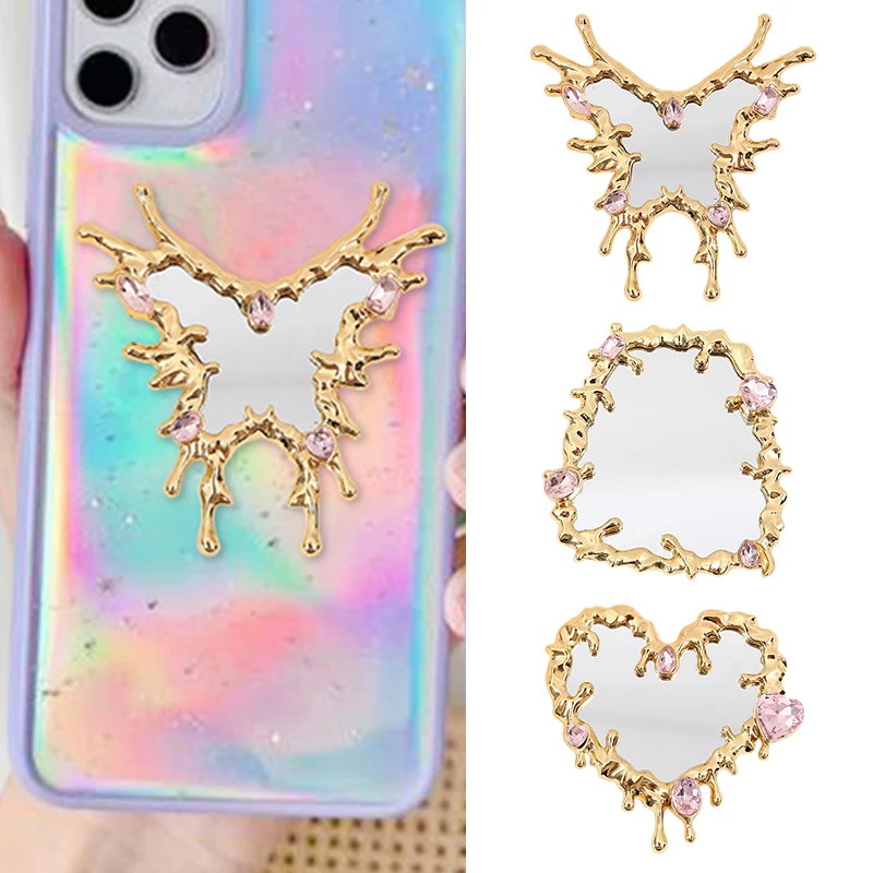 Y2k Irregular Butterfly Rhinestone Love Heart Mirror Women Girls Heart Shape Fashion Cosmetic Mirror Sweet Creative Diy