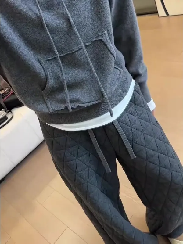 Women's Loose Casual Cotton Pants Autumn Winter New Sle Diamond Pattern Drapey Wide Leg Pants plus Size Faionable