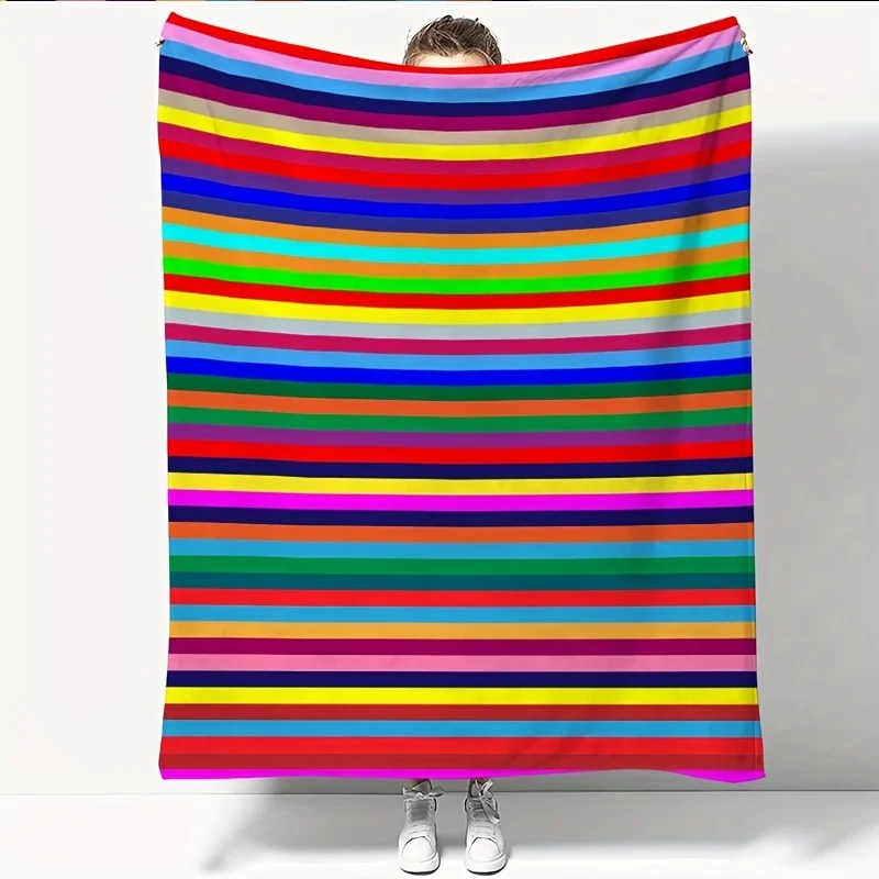 Rainbow Stripes Classic Blanket Reversible Flannel Throw for Colorful Comfort AllSeason Cheerful Style Gift