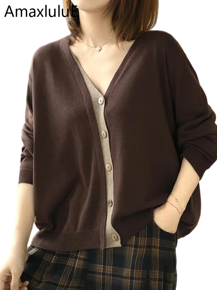 

Amax luluE 2025 Autumn V-Neck Cardigans Women Single Breasted Casual Loose Clothes New Autumn Sweaters Ladies Harajuku Cardigan