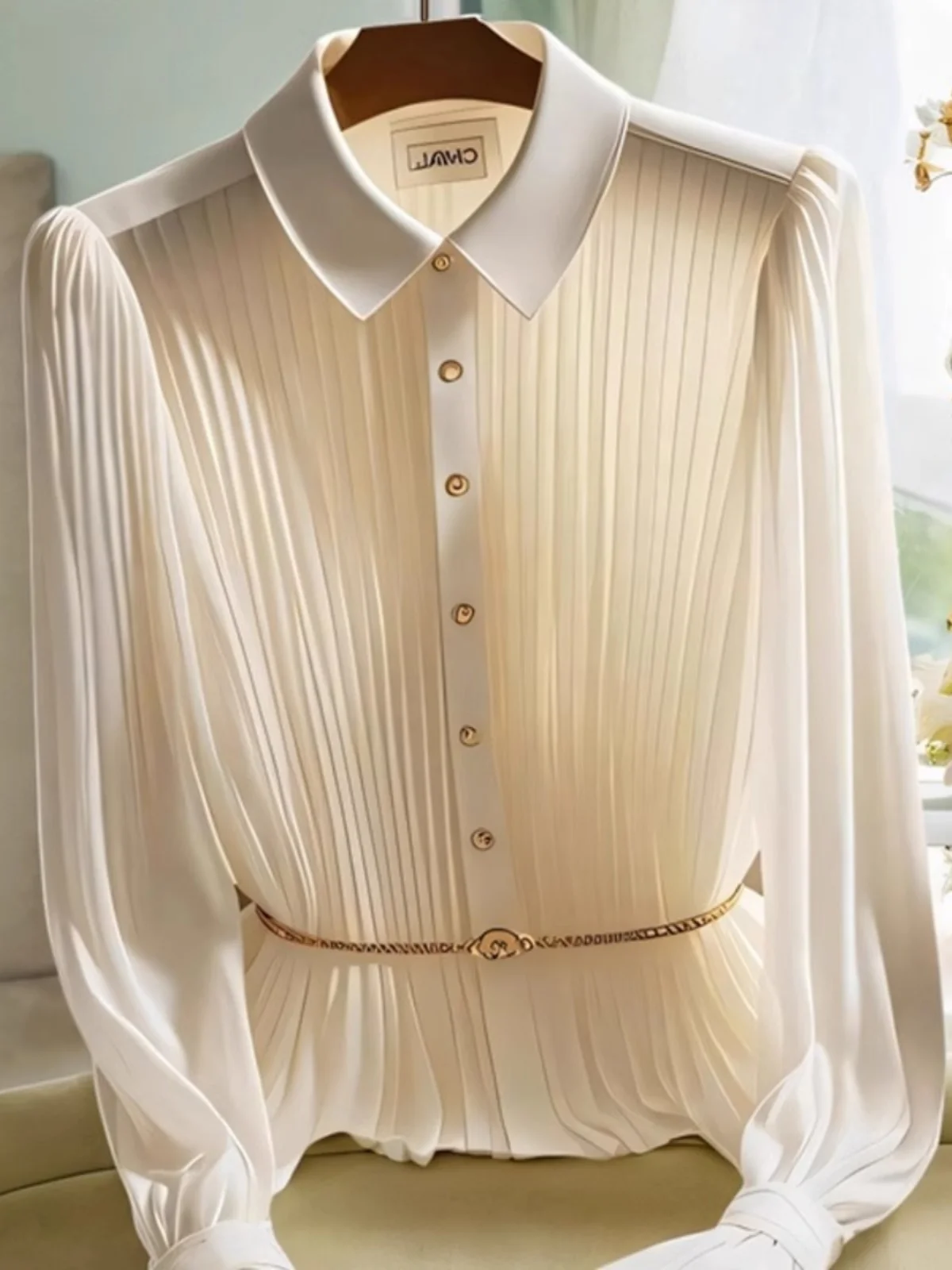 

Ele Faionable Long Sve Women's irt Sli Unique Beautiful Early Autumn New Sle Versatile Chic Korean Loose Fit