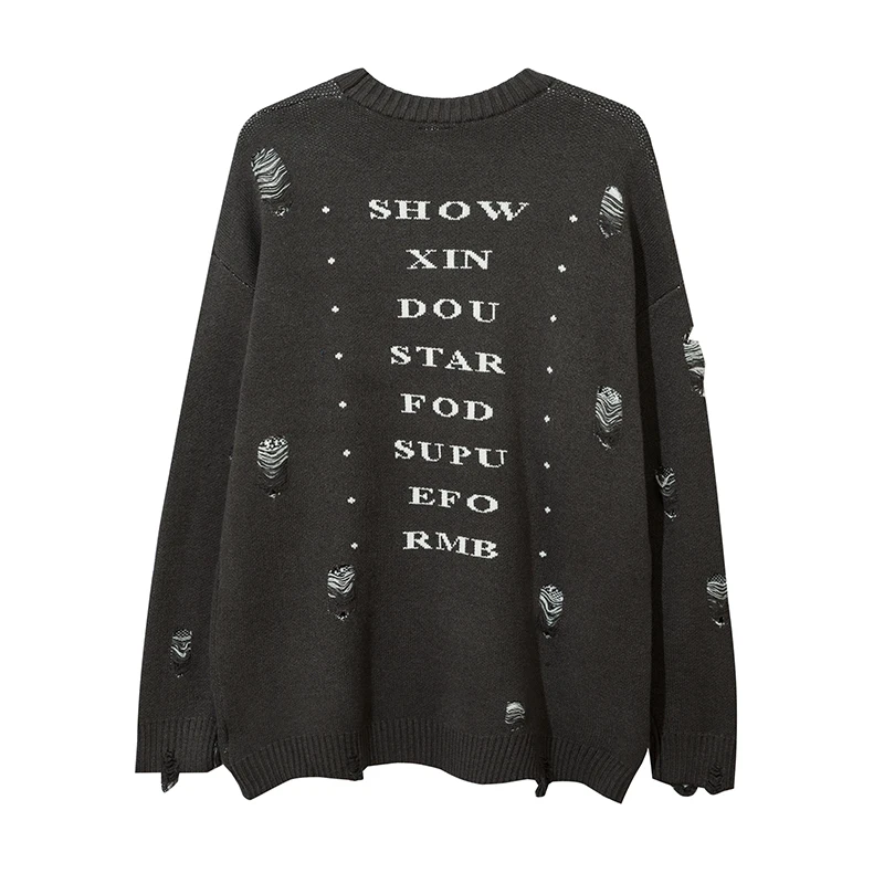 Harajuku Priest Salvation Printed Knitwears Unisex Streetwear Hip Hop Destroyed Hole Ripped Pullovers Sweter Oversized Men
