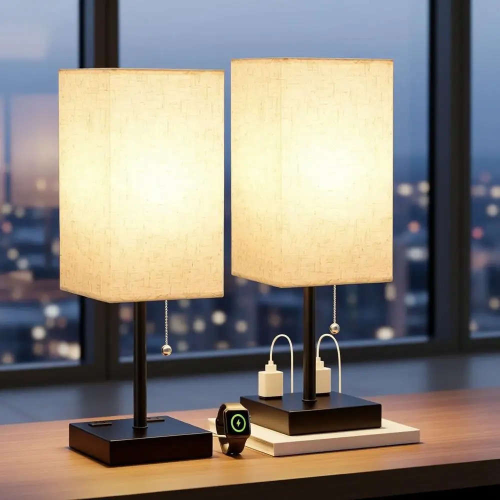 

Ночники-светильники 17,4 дюйма в высоту, трехцветные, с розетками переменного тока и USB-зарядкой для спальни, гостиной или общежития