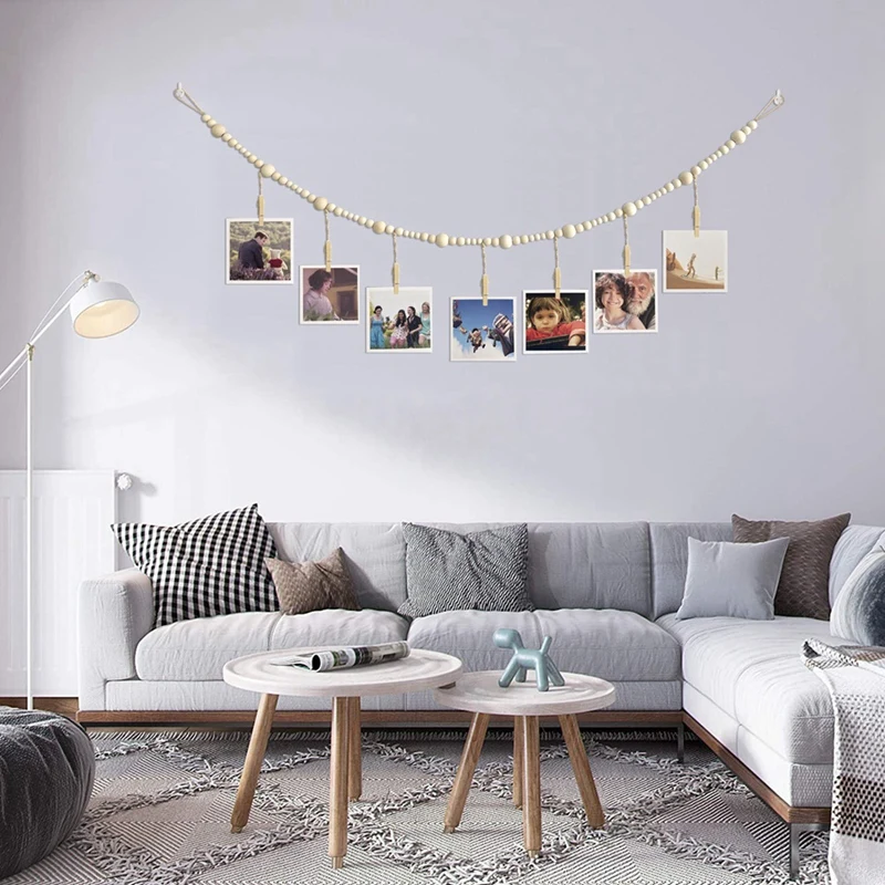 3Piece Hanging Photo Display Wall Decor Garland Collage Picture Frame With 7 Wood Clips For Home, Office