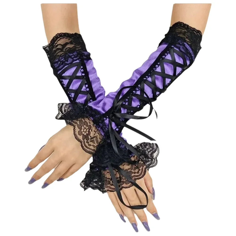 

Лолита, готическая панк-девушка, модные кружевные перчатки с оборками и бретелями
