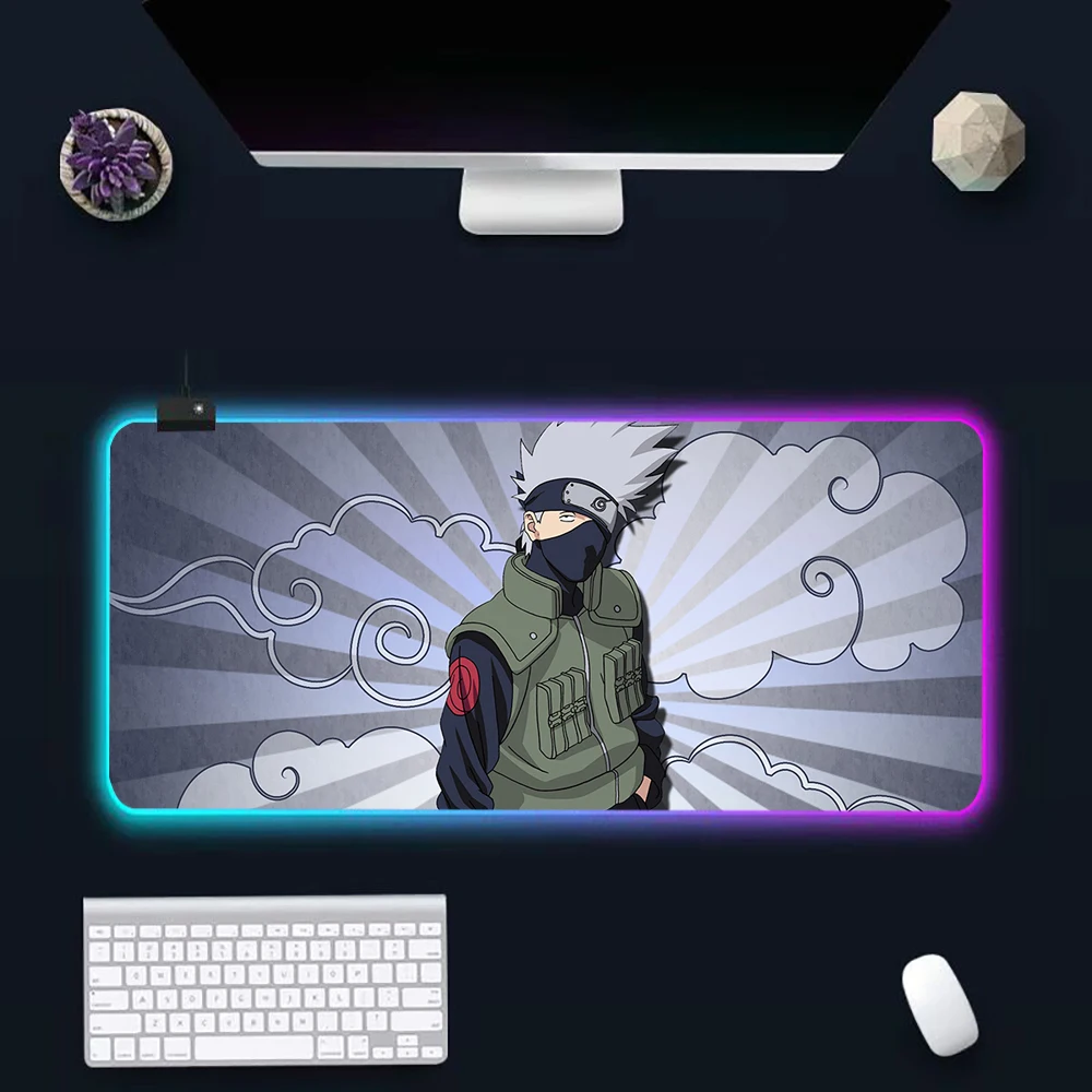 Anime Narutoes Kakashies RGB Pc Gamer Keyboard Mouse Pad Mousepad LED Glowing Mouse Mats Rubber Gaming Computer Mausepad