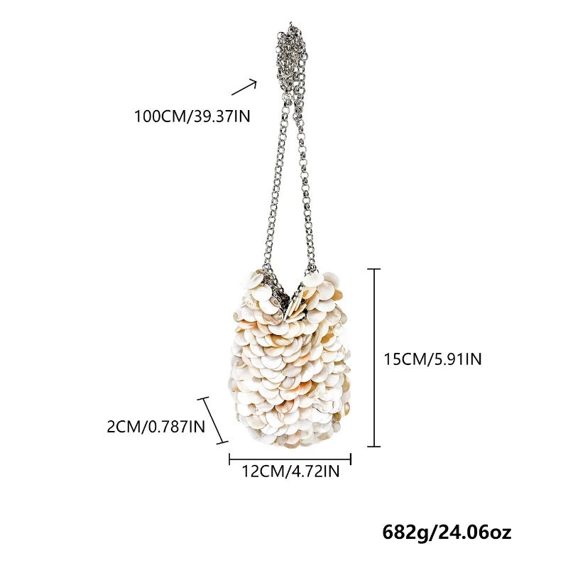 2026 New Style Beach Vacation Natural Shell Sequins Chain Crossbody Bag for Women Summer Handmade Woven Shell  Beach Bag