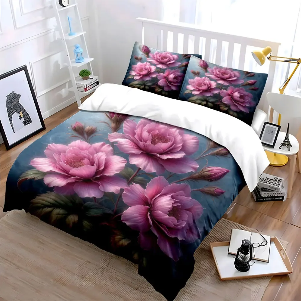Peony Floral Art Decor Set Soft Comfortable Duvet Cover Bedding Set Included 1*Duvet Cover & 2*Pillowcases, gift