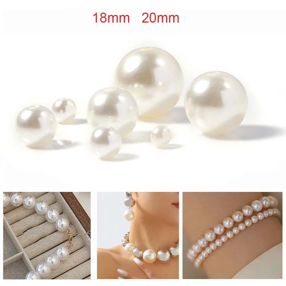 Cuentas de perlas de imitación más grandes, cuentas espaciadoras sueltas, agujero grande para fabricación de joyas DIY, accesorios para manualidades de collar, 18mm, 20mm, 20 unids/lote por bolsa