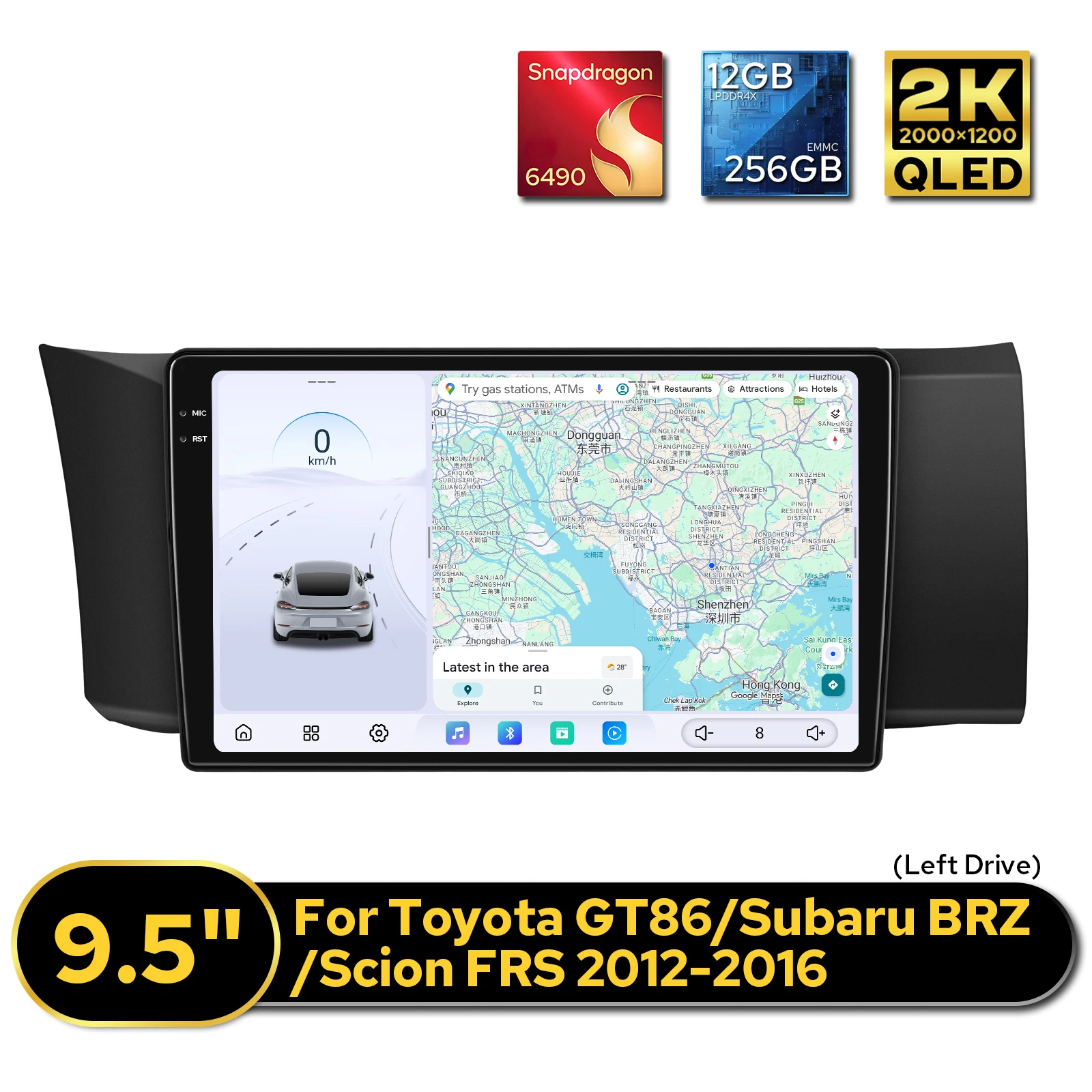 9.5 Inch 2K QLED 12+256GB Android Car Stereo for Toyota GT86/Subaru BRZ/Scion FRS 2012-2016 LHD CarPlay GPS Navigation System