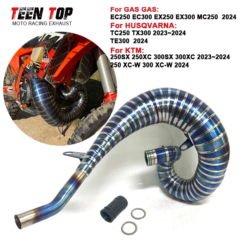 Offroad Bike Exhaust Header For GASGAS EC250 EC300 EX250 EX300 MC250 Front Link Pipe 2024 Escape Moto Elbow Slip-on OEM Muffler