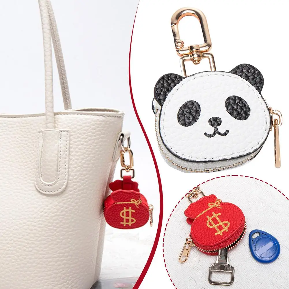 Kreatywny portfelik na monety w kształcie czerwonego woreczka pieniężnego, wykonany ze skóry PU, uroczy breloczek z pandą, mini woreczek do przechowywania, mały, wykwintny prezent na Boże Narodzenie.