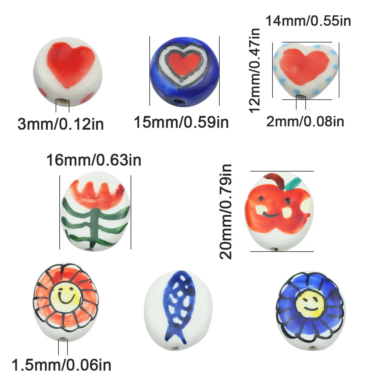 1pcs 12-20mm Heart Shape muti Color Ceramic Spaced Loose Beads For Jewelry Making Bracelet Necklace Keychain DIY Accessories