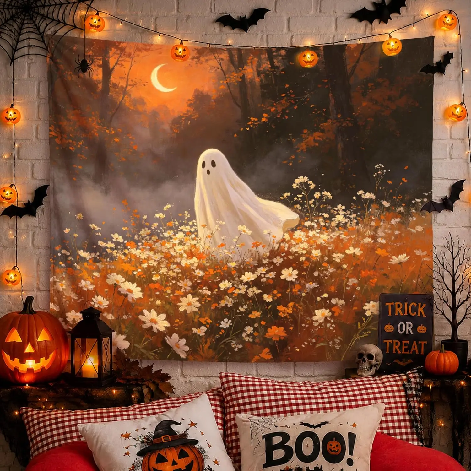 Halloween Ghost Tapestry Wall Hanging Autumn Fall Pumpkin Scary Decor Backdrop Spooky Party Room Decoration