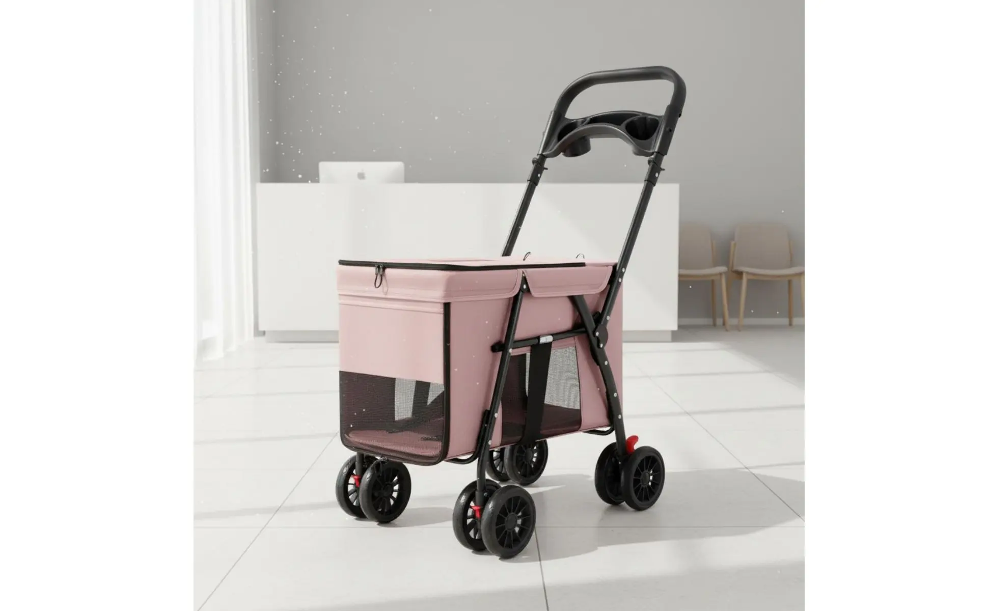 Dog Stroller Collapsible Feline Stroller Lightweight Pet Stroller Easy Accessible Creature Gear Rear Brakes for Walks, Outdoor
