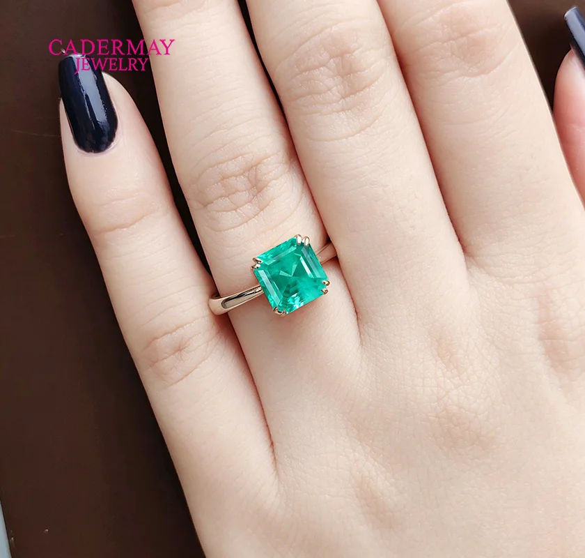 925 Silver Lab Paraiba YAG Engagement Ring 8x8mm 4ct Asscher Cut Blue Green Paraiba YAG Solitaire Ring Women's Wedding Band Gift