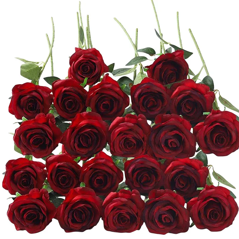 

24 PCS Artificial Roses Flowers Silk Rose Flower Bouquet with Long Stem for Home Wedding Party Garden Decoration