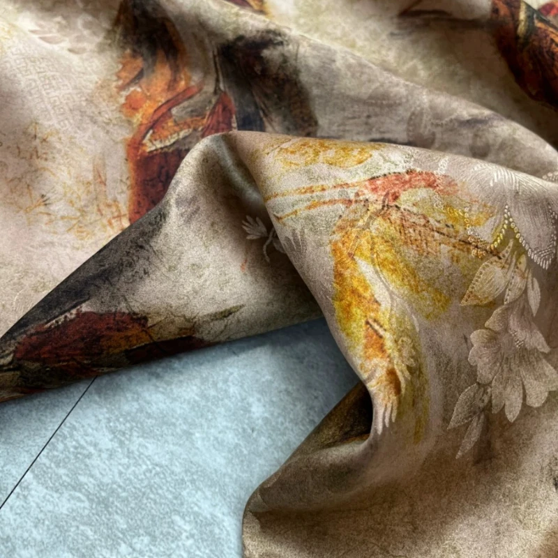 Maple Leaf Mulberry Silk Fabric Hongyun Style Spring Summer Qipao Dress Skirt Hanfu Set Summer DIY Sewing Accessories