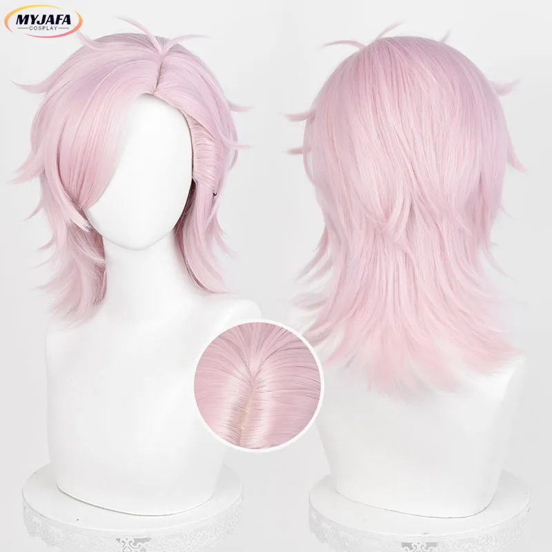 Mitsuki Kiryu Cosplay Wig Anime Short Pink Frizzy/ Scalp Wig Heat Resistant Synthetic Hair Halloween Role Play Wig + Wig Cap