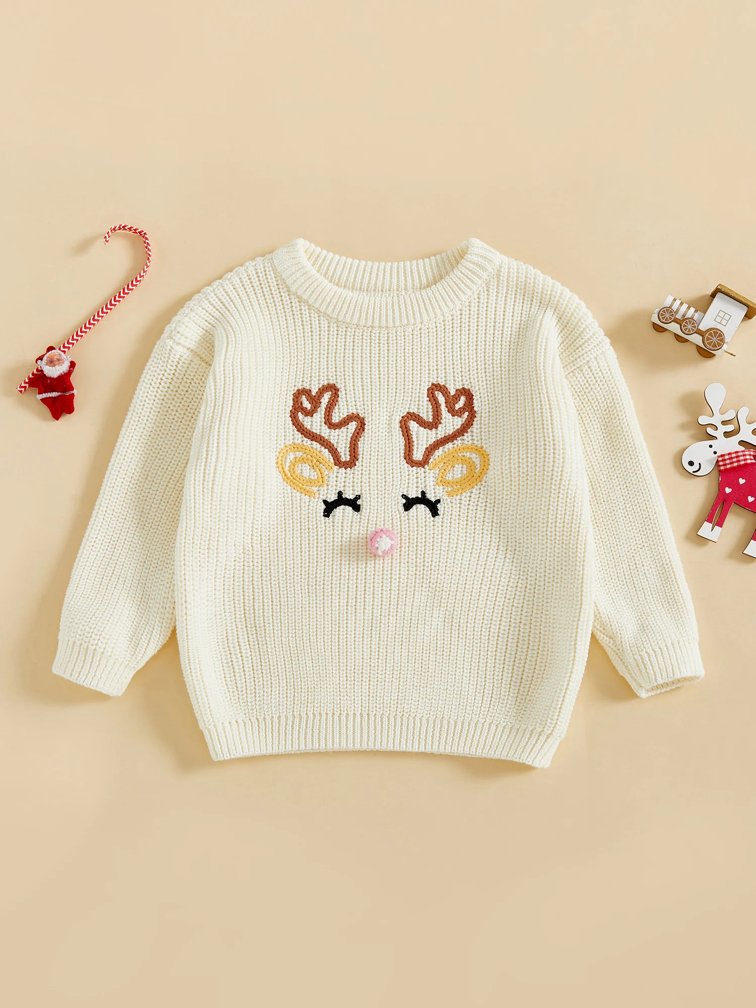 

Cute Toddler Christmas Sweaters Adorable Snowman Tree Embroidery Knit Pullover Infant Winter Tops for Girls