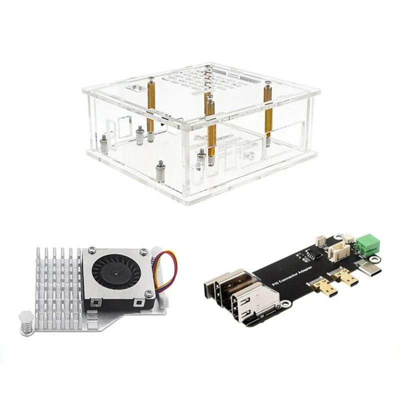 

Корпус для Raspberry Pi 5, вентилятор радиатора + совместимая с платой адаптера HD, поддержка платы расширения с двумя выходами 4K