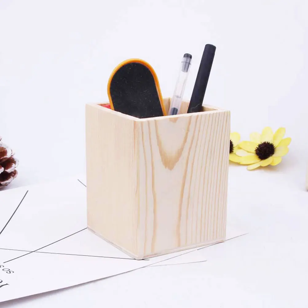 

3Pcs Wooden Pencil Pot Solid Color Pen Holder Desk Organizer DIY Graffiti Craft Container for Office Pencil Container
