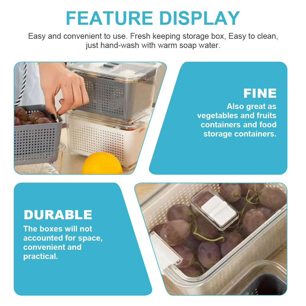 

Fresh Food Storage Container, Vegetable Drain Crisper Box For Kitchen Fridge Organizer Bin, Refrigerator Storage Box With