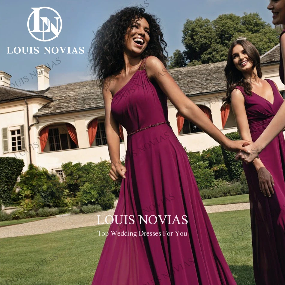 LOUIS NOVIAS-Vestidos De dama De honor sin mangas, elegantes y sexys, De gasa con un hombro descubierto, De lujo, Para fiesta