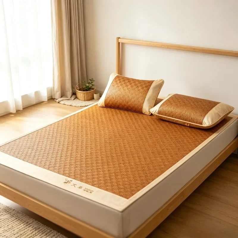 Mugwort Mosquito Repellent Summer Mat, Foldable Ice Silk Cooling Rattan Pad for Bed, Breathable Bamboo Sheet for Dorm Use.