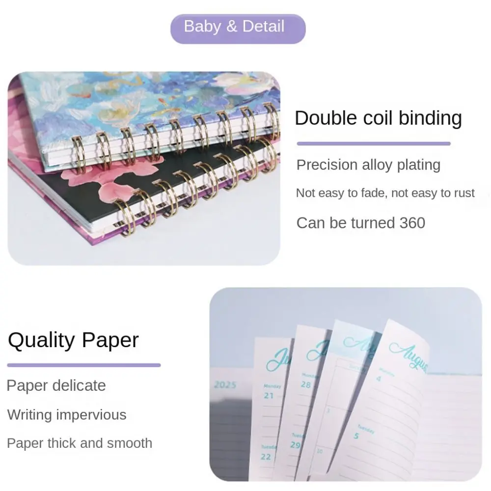 A5 2025 Agenda Planner Notebook Floral Paper 365 Days Notepad 140 Pages Elastic Band Design Business Notebook