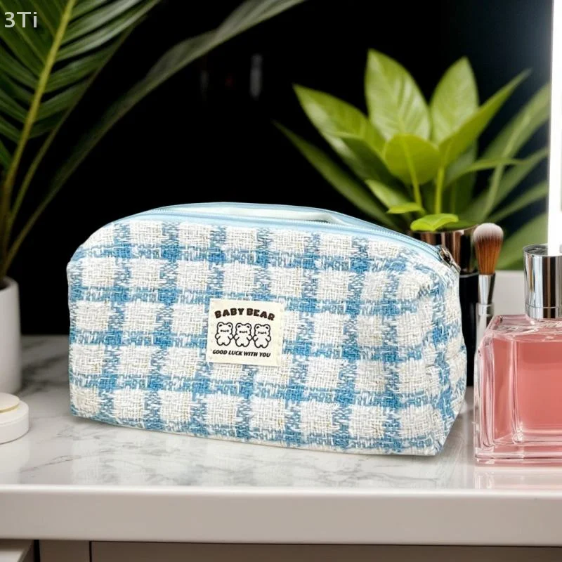 INS Design Plüsch Größe Tartan Tuch Stift Fall Grundlegende Tuch Pinsel Kosmetik Beutel College Student Schreibwaren Make-Up Lagerung Fall