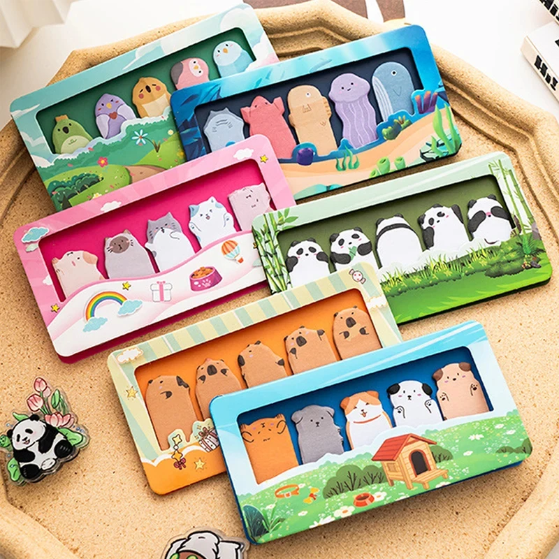 150 Sheets Cartoon Animal Sticky Notes 12 Designs Capybara Panda Cat Notepad Memo Pads Bookmarks School
