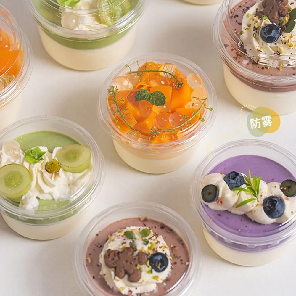 50Pcs 150/250ml Disposable Salad Cups Round Shape Leak-Proof Dessert Cups Bowl Containers Clear Plastic with Lid